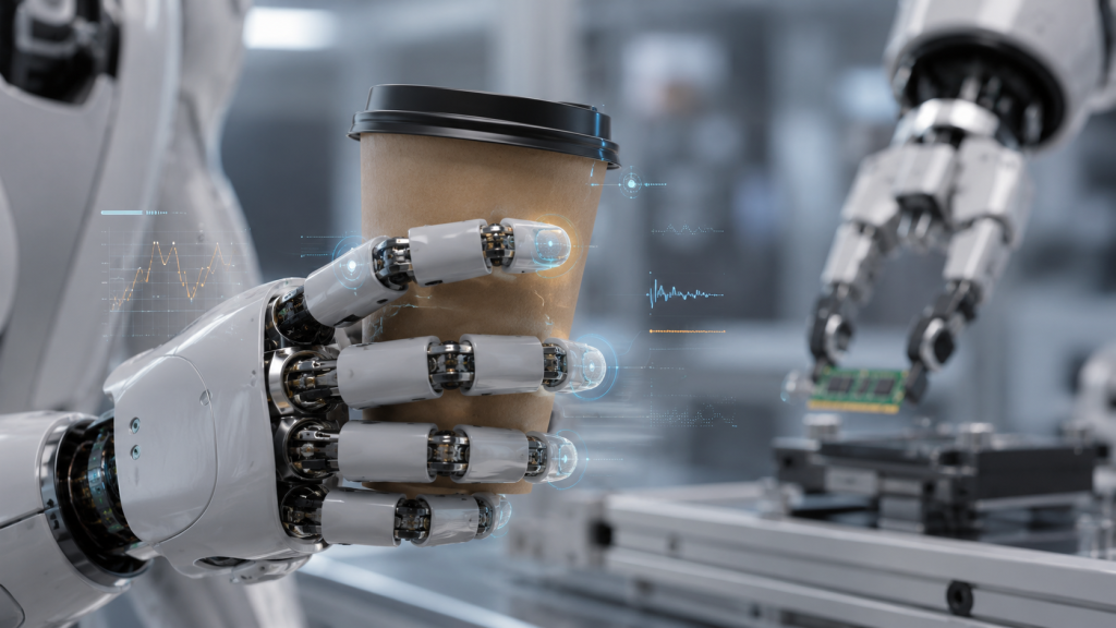 Robot Tactile Sensors: Why Humanoid Robots Need a Sense of Touch The humanoid robot is picking up a cup of coffee