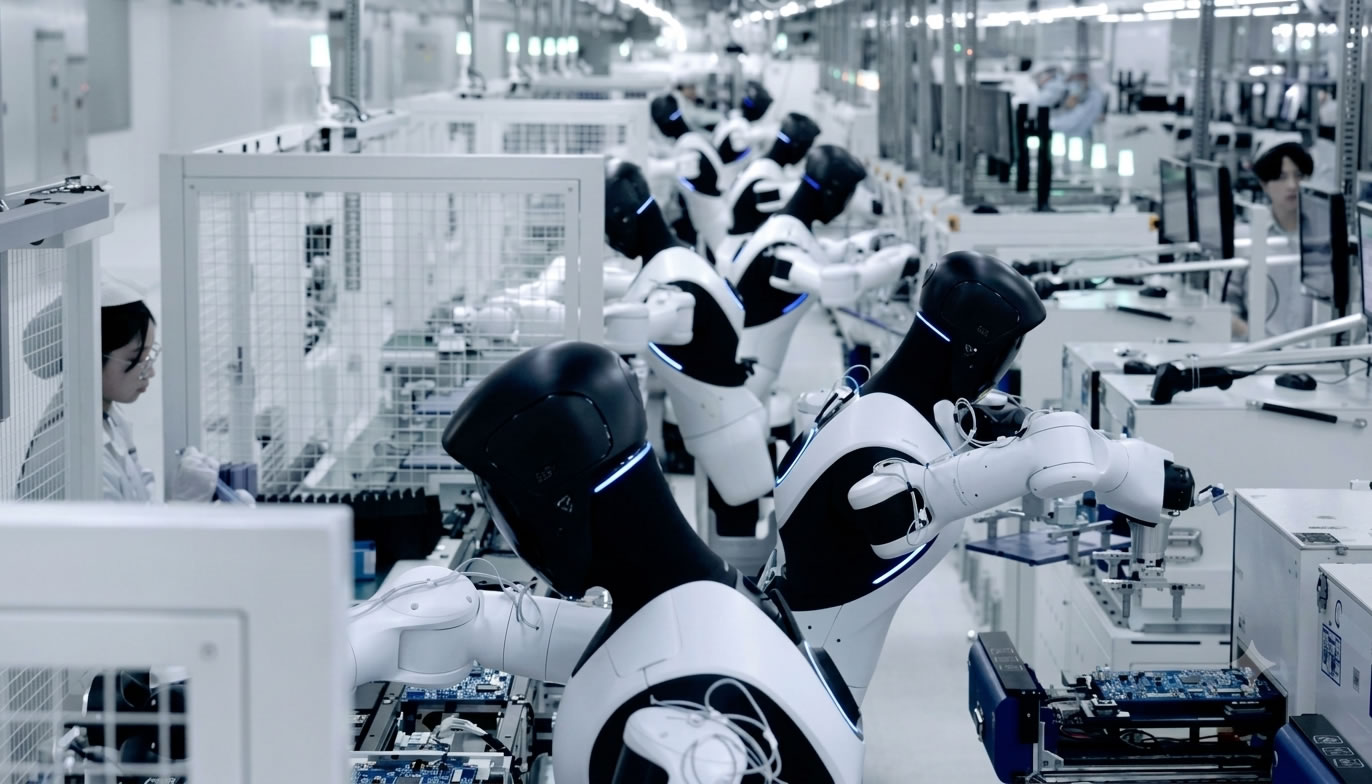 Agibot Humanoid Robot Performing Quality Inspection on Factory Production Line