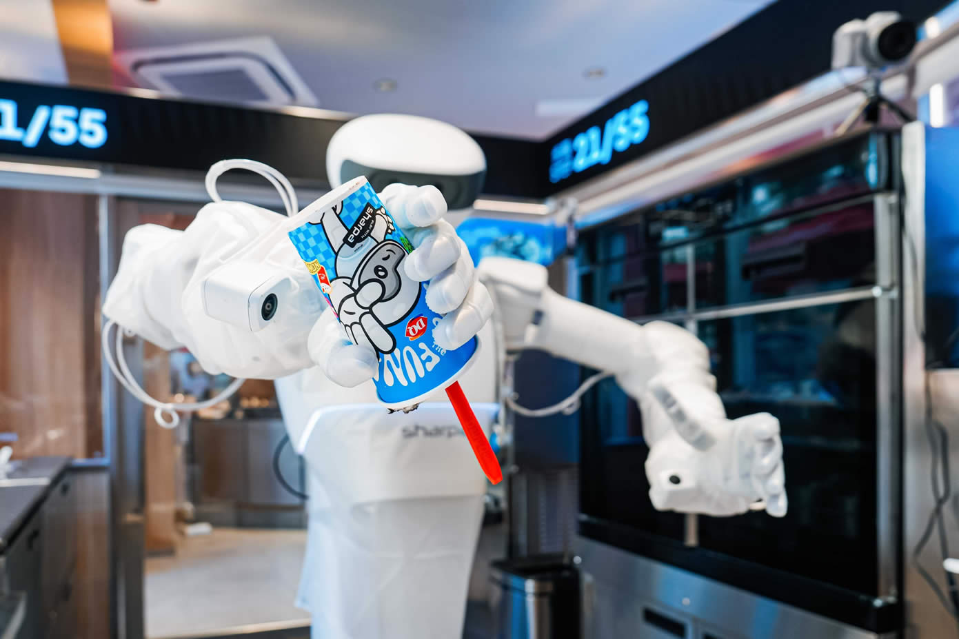 Sharpa robot completing the 55-step autonomous process to make and flip a Blizzard ice cream.